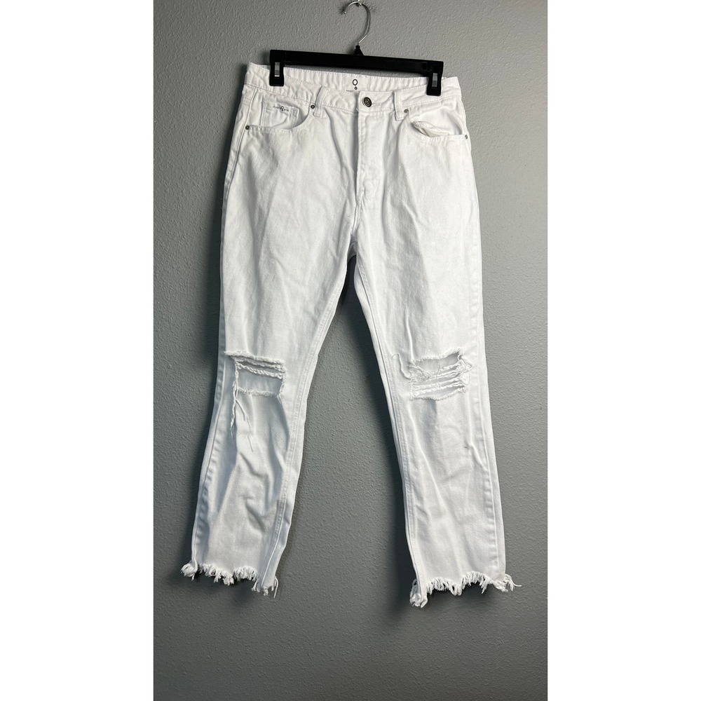 Insane‎ Gene White Distressed Raw Hem Straight Leg Jeans Size 7/27 Boho Retro